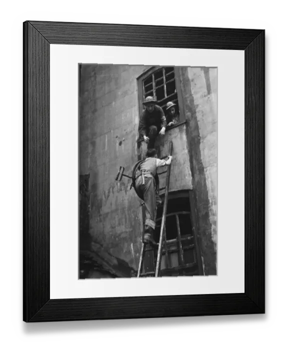 Framed Print : Fighting a fire with a stirrup pump - The Blitz Framed Print : Fighting a fire with a stirrup pump - The Blitz