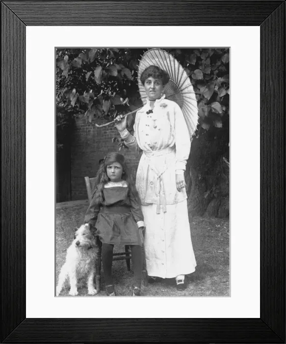 Framed Print : Mother, daughter and pet dog Framed Print : Mother, daughter and pet dog