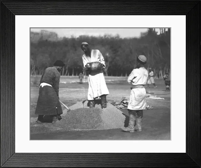 Framed Print : Local men mixing cement in Kashgar, western China Framed Print : Local men mixing cement in Kashgar, western China