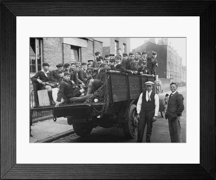 Framed Print : Boys club members in transportation 1928 Framed Print : Boys club members in transportation 1928
