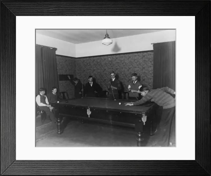 Framed Print : Boys club snooker game, 1932 Framed Print : Boys club snooker game, 1932
