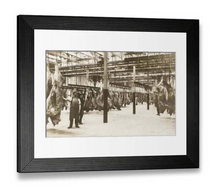 Framed Print : Manchester Ship Canal - Butchered carcases awaiting distribu Framed Print : Manchester Ship Canal - Butchered carcases awaiting distribu