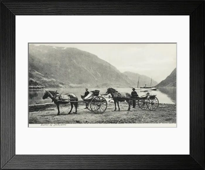 Framed Print : Norway - view of a Fjord with steamship and carriages Framed Print : Norway - view of a Fjord with steamship and carriages