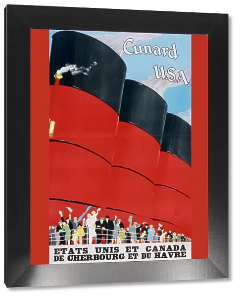 Poster advertising Cunard from Europe to the USA and Canada