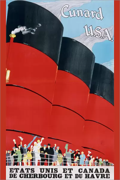 Poster advertising Cunard from Europe to the USA and Canada