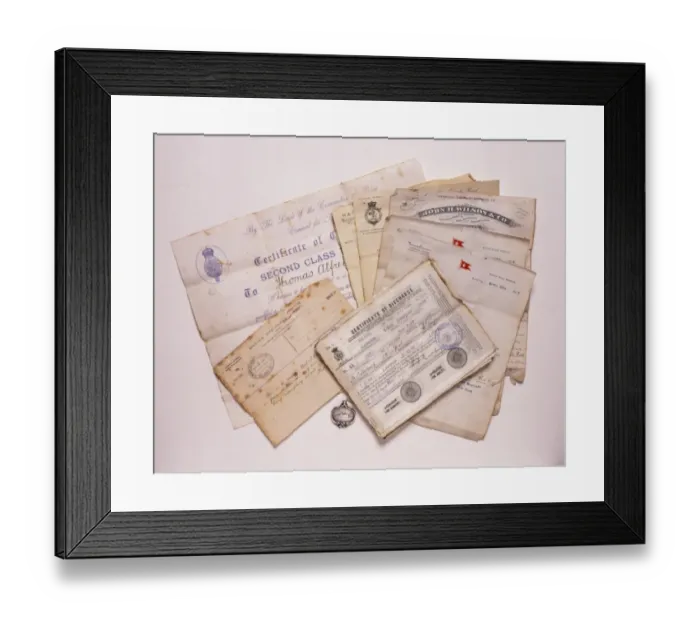 Framed Print : RMS Carpathia medal and paperwork Framed Print : RMS Carpathia medal and paperwork