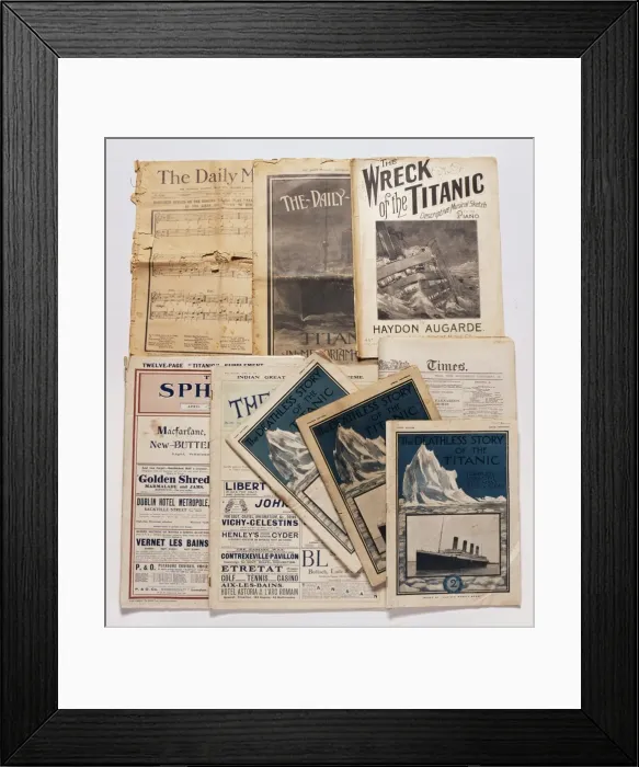 Framed Print : Titanic news reports, magazines, sheet music Framed Print : Titanic news reports, magazines, sheet music