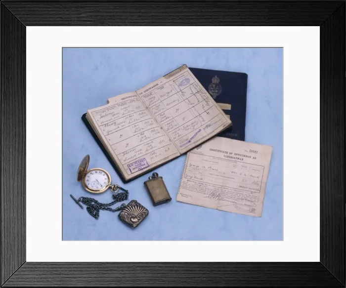 Framed Print : Items belonging to George Moore, Titanic seaman Framed Print : Items belonging to George Moore, Titanic seaman