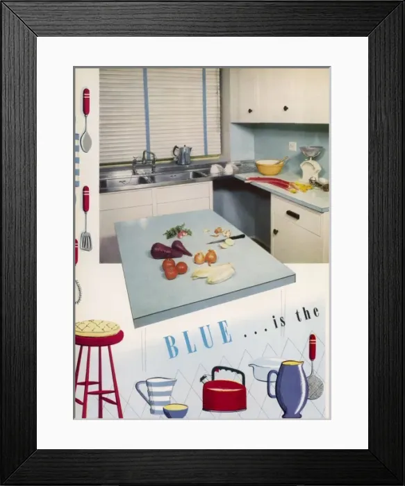 Framed Print : Blue 1950s kitchen Framed Print : Blue 1950s kitchen