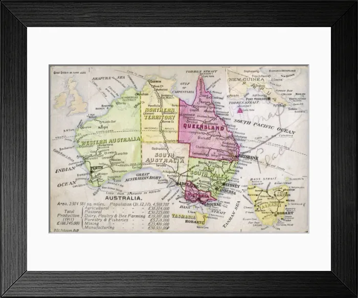 Framed Print : 1911 Map of Australia Framed Print : 1911 Map of Australia