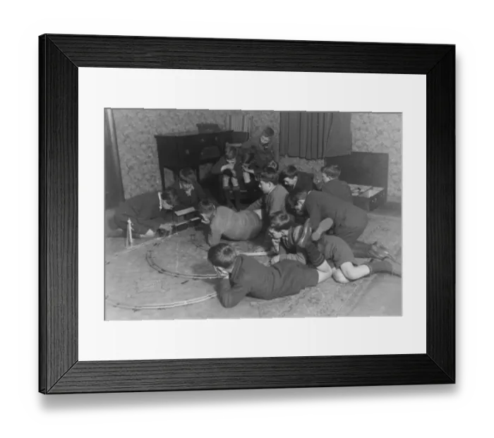 Framed Print : Boys Club evening activities, train sets, February 1932 Framed Print : Boys Club evening activities, train sets, February 1932