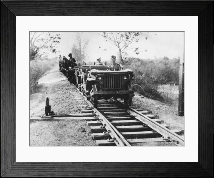 Framed Print : Making a jeep railroad - Burma Framed Print : Making a jeep railroad - Burma