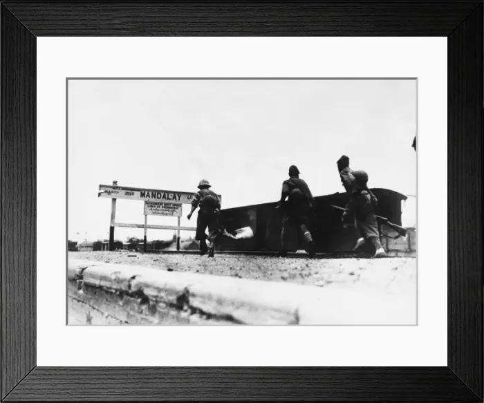 Framed Print : A Japanese patrol in a Mandalay Railway Yard Framed Print : A Japanese patrol in a Mandalay Railway Yard