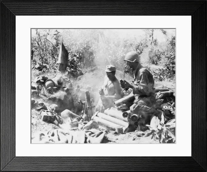 Framed Print : U. S. 81mm Mortar overlooking the Burma Road Framed Print : U. S. 81mm Mortar overlooking the Burma Road