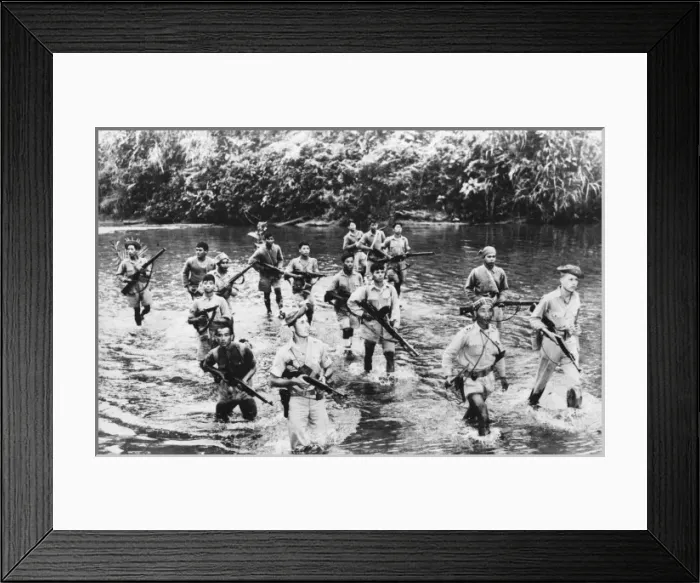 Framed Print : Allied scouts cross a Burmese Jungle stream Framed Print : Allied scouts cross a Burmese Jungle stream