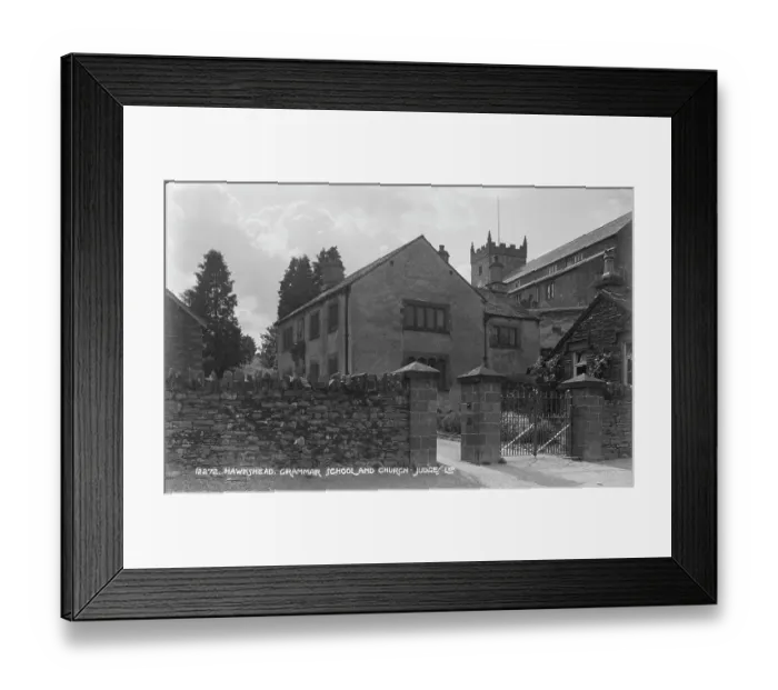 Framed Print : Hawkshead Grammar School and Church Framed Print : Hawkshead Grammar School and Church