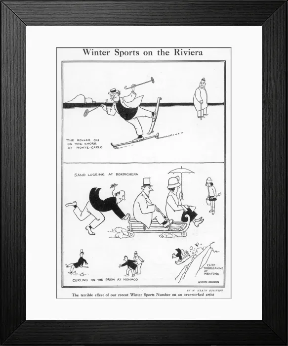 Framed Print : Winter sports on the Riviera by W. Heath Robinson Framed Print : Winter sports on the Riviera by W. Heath Robinson