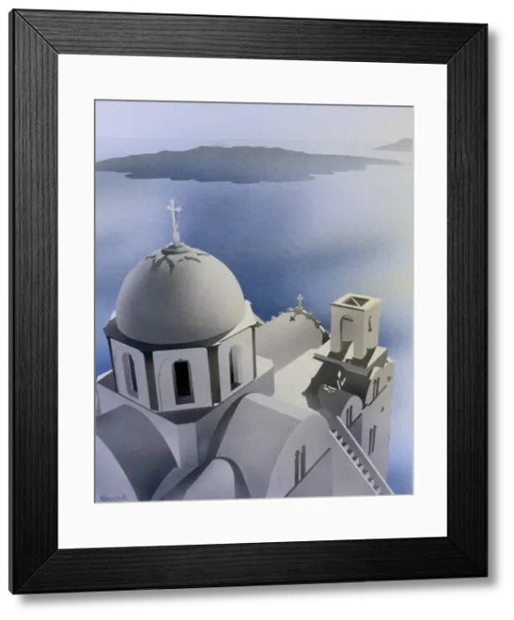 Framed Print : Church building overlooking a calm sea Framed Print : Church building overlooking a calm sea