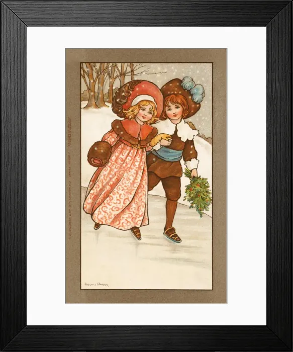 Framed Print : Christmas children skating by Florence Hardy Framed Print : Christmas children skating by Florence Hardy