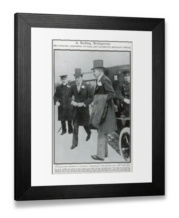 Framed Print : Winston Churchill arriving for his wedding Framed Print : Winston Churchill arriving for his wedding