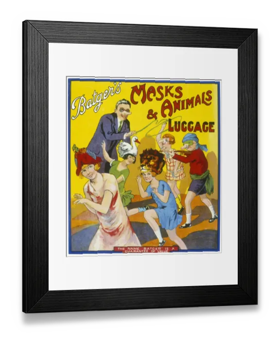 Framed Print : Batgers Masks and Animals Luggage label Framed Print : Batgers Masks and Animals Luggage label