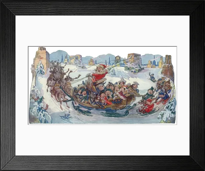 Framed Print : Father Christmas, elves and sleigh Framed Print : Father Christmas, elves and sleigh