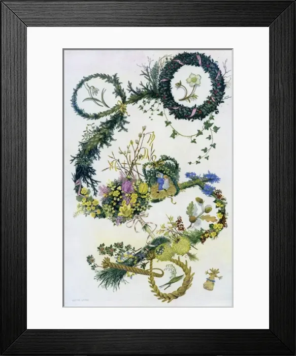 Framed Print : Evergreens and flowers by Pauline Baynes