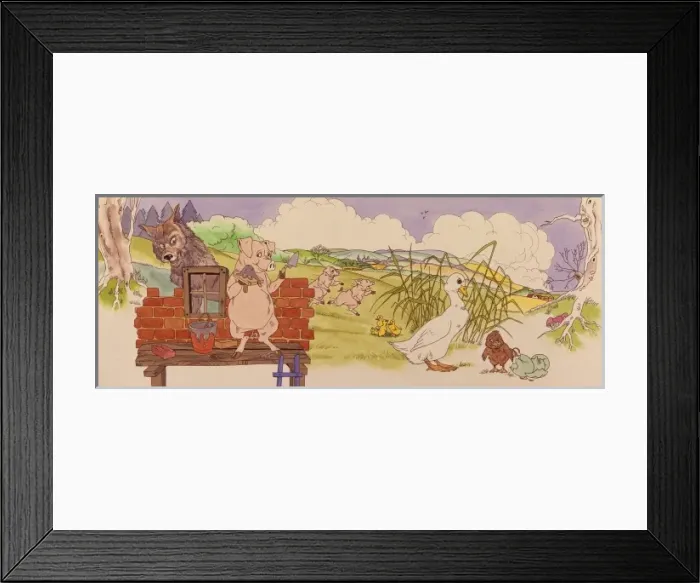 Framed Print : The Three Little Pigs meet a white goose and chick