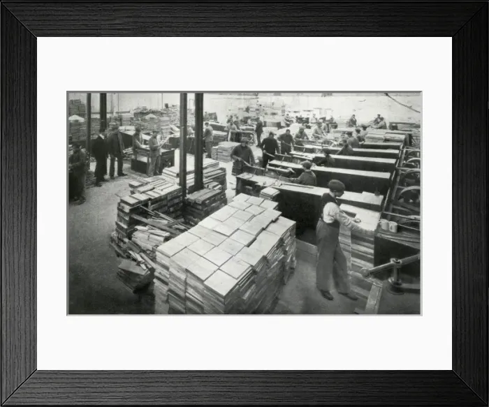 Framed Print : Refugees making Munitions Cases, Earls Court, London Framed Print : Refugees making Munitions Cases, Earls Court, London