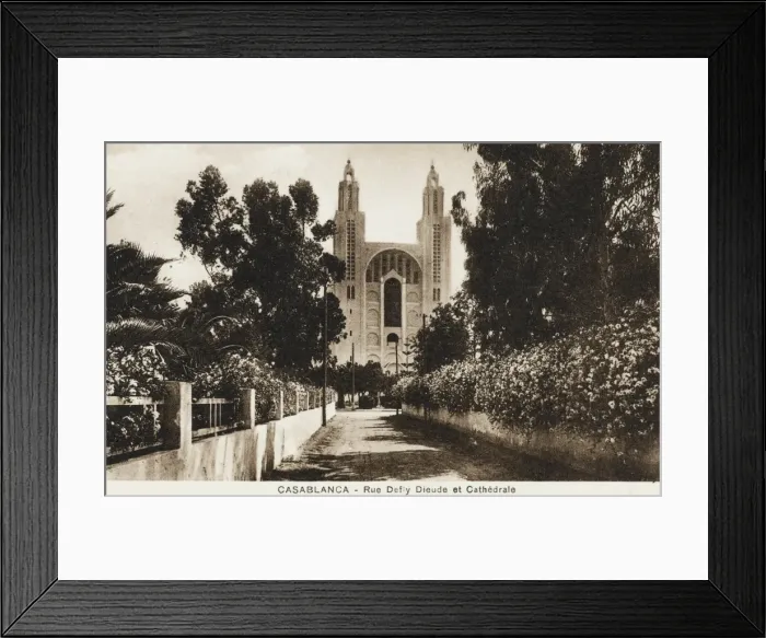 Framed Print : Morocco, Casablanca - The Rue Deify Dieude and Cathedral