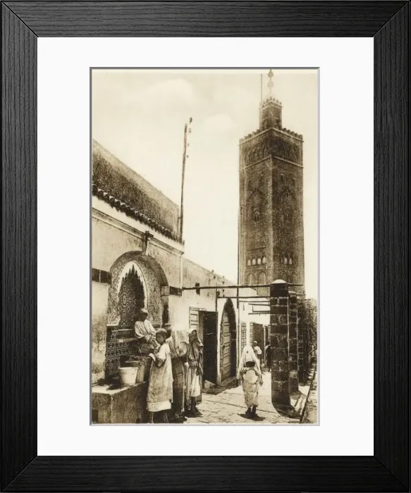 Framed Print : Morocco, Casablanca - New Medina, Fountain and Mosque Framed Print : Morocco, Casablanca - New Medina, Fountain and Mosque