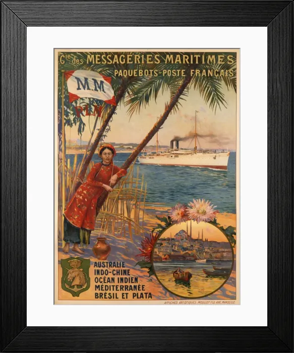 Framed Print : Poster advertising Messageries Maritimes Framed Print : Poster advertising Messageries Maritimes
