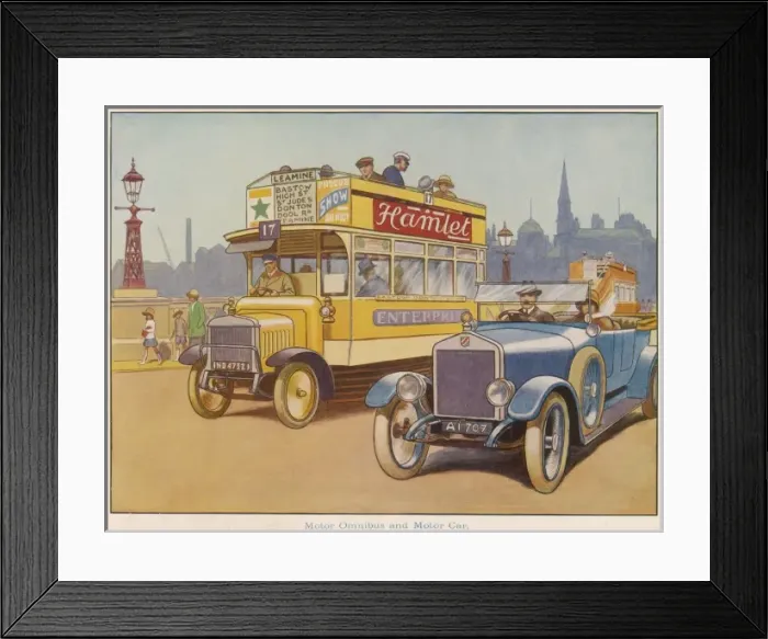 Framed Print : Motor omnibus and motor car Framed Print : Motor omnibus and motor car