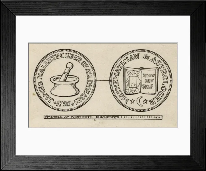 Framed Print : Coin marked James Hallett-Curer of All Diseases Framed Print : Coin marked James Hallett-Curer of All Diseases