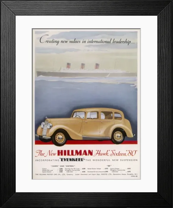 Framed Print : Hillman Hawk advertisement Framed Print : Hillman Hawk advertisement