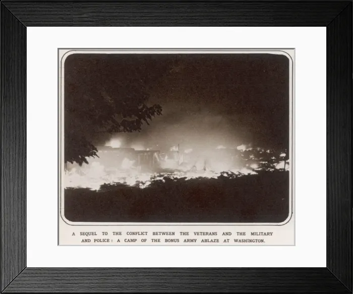 Framed Print : The Bonus Army: the camp ablaze Framed Print : The Bonus Army: the camp ablaze