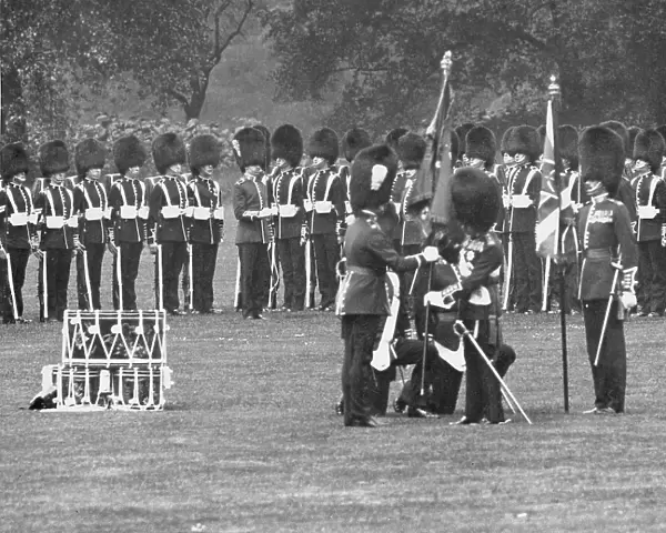 George V presenting colours to Irish Guards