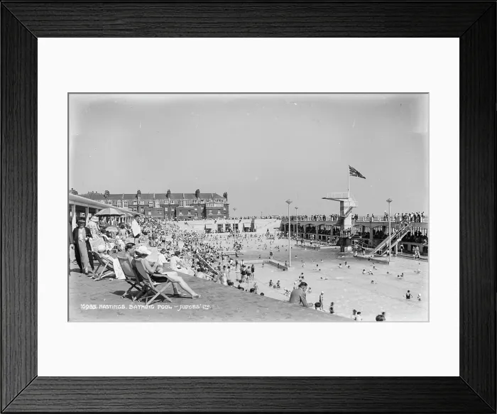 Framed Print : Busy Day at Hastings Bathing Pool Framed Print : Busy Day at Hastings Bathing Pool