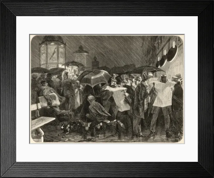 Framed Print : Reading the papers in the rain Framed Print : Reading the papers in the rain