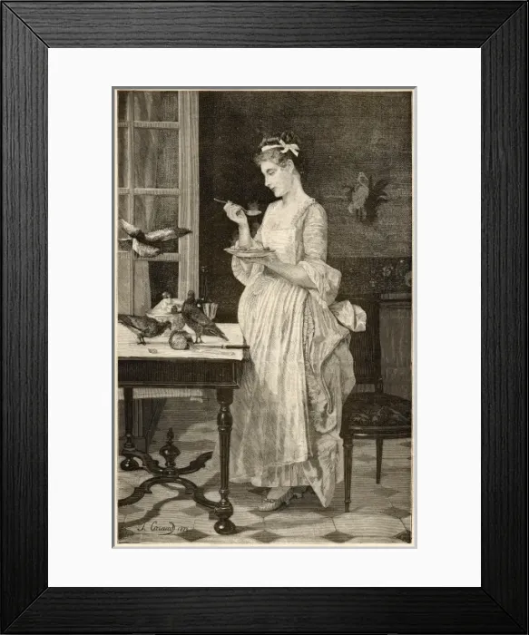 Framed Print : Lunchtime. A woman stands by a window eating her lunch Framed Print : Lunchtime. A woman stands by a window eating her lunch