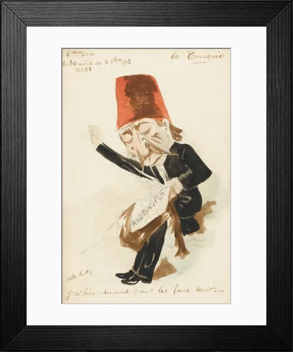 Framed Print : Enver Pasha - watercolour cartoon card Framed Print : Enver Pasha - watercolour cartoon card