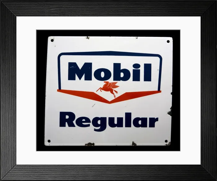Framed Print : Enamel sign advertising Mobil Regular Framed Print : Enamel sign advertising Mobil Regular