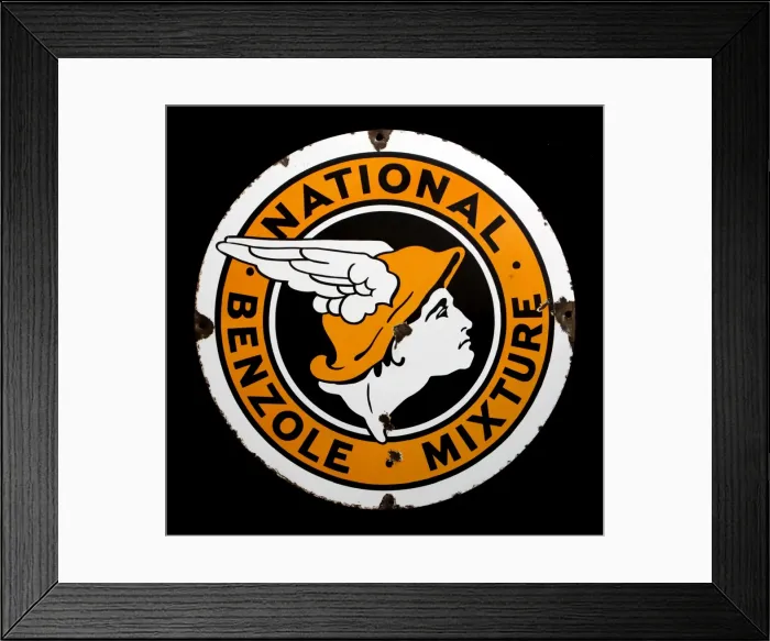 Framed Print : Circular sign for National Benzole Mixture Framed Print : Circular sign for National Benzole Mixture