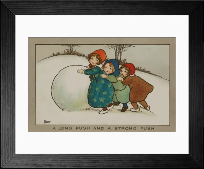 Framed Print : Children pushing a snowball by Florence Hardy Framed Print : Children pushing a snowball by Florence Hardy