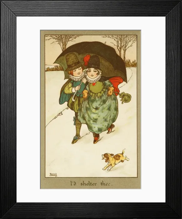 Framed Print : A couple shelter under umbrella by Florence Hardy Framed Print : A couple shelter under umbrella by Florence Hardy