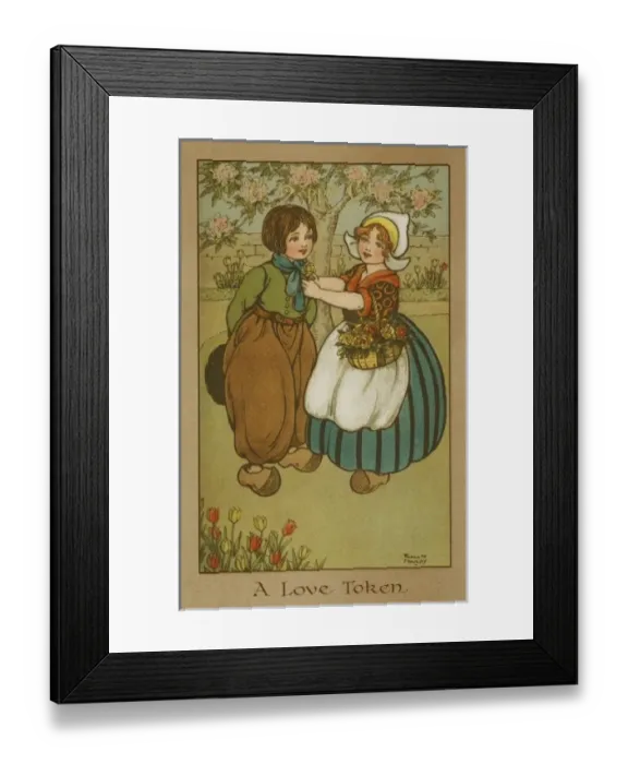 Framed Print : A girl gives a boy a token of her love by Florence Hardy Framed Print : A girl gives a boy a token of her love by Florence Hardy