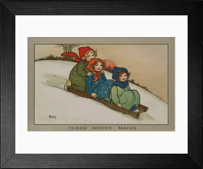 Framed Print : Children sledging down a hill by Florence Hardy