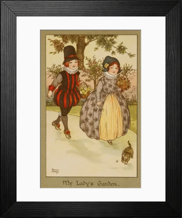 Framed Print : Couple walking through a garden by Florence Hardy Framed Print : Couple walking through a garden by Florence Hardy