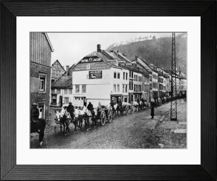 Framed Print : Malmedy. British transports passing through the town of Malmedy Framed Print : Malmedy. British transports passing through the town of Malmedy