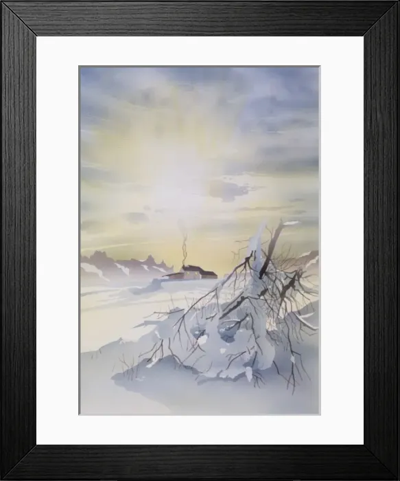 Framed Print : Winter sunrise over isolated cottage Framed Print : Winter sunrise over isolated cottage